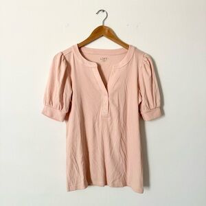LOFT Outlet Puff Sleeve Henley Top Blush Pink Size M